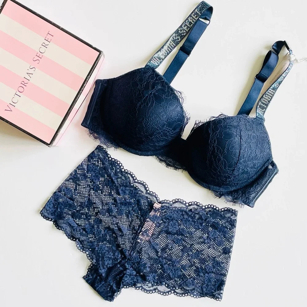36C SMALL Victoria’s Secret navy bra set